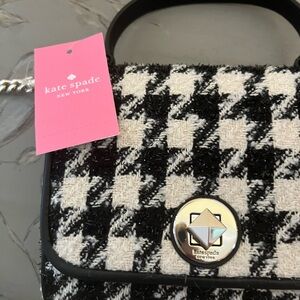 Kate Spade crossbody purse, mini bag, houndstooth with sparkle in threads.